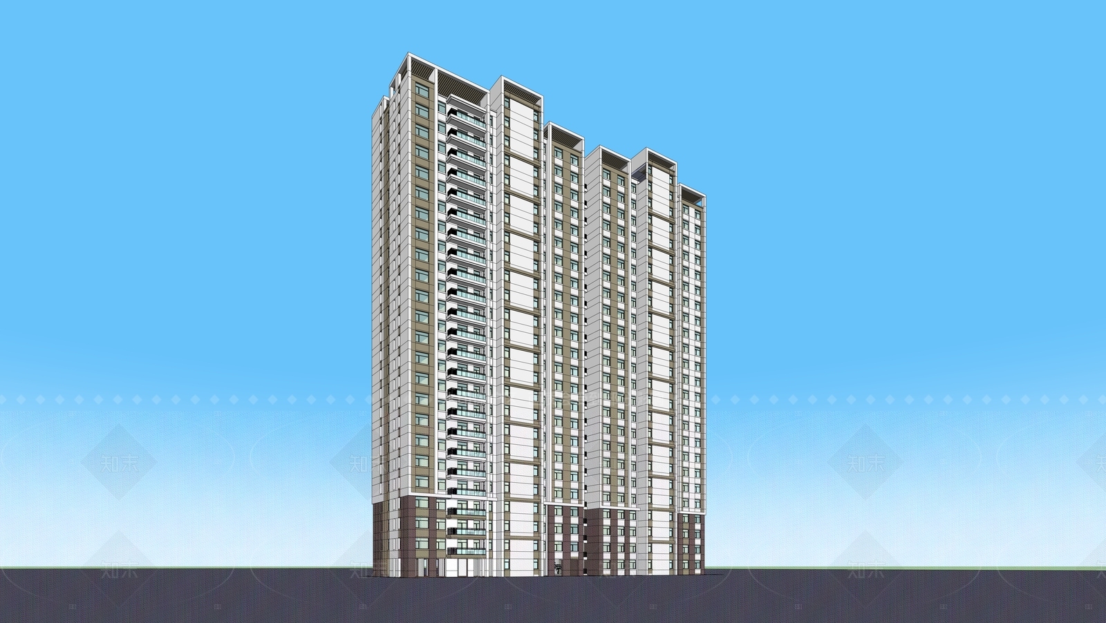 简约现代高层住宅SU模型下载【ID:1205766655】