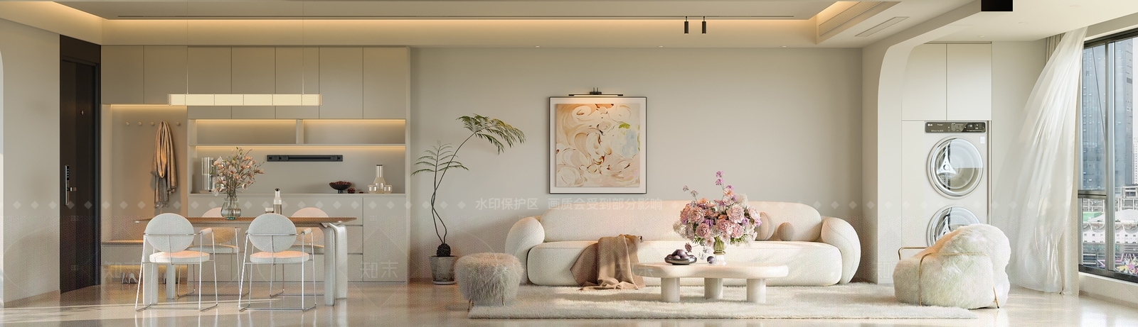 北欧奶油客餐厅3D模型下载【ID:1205657211】