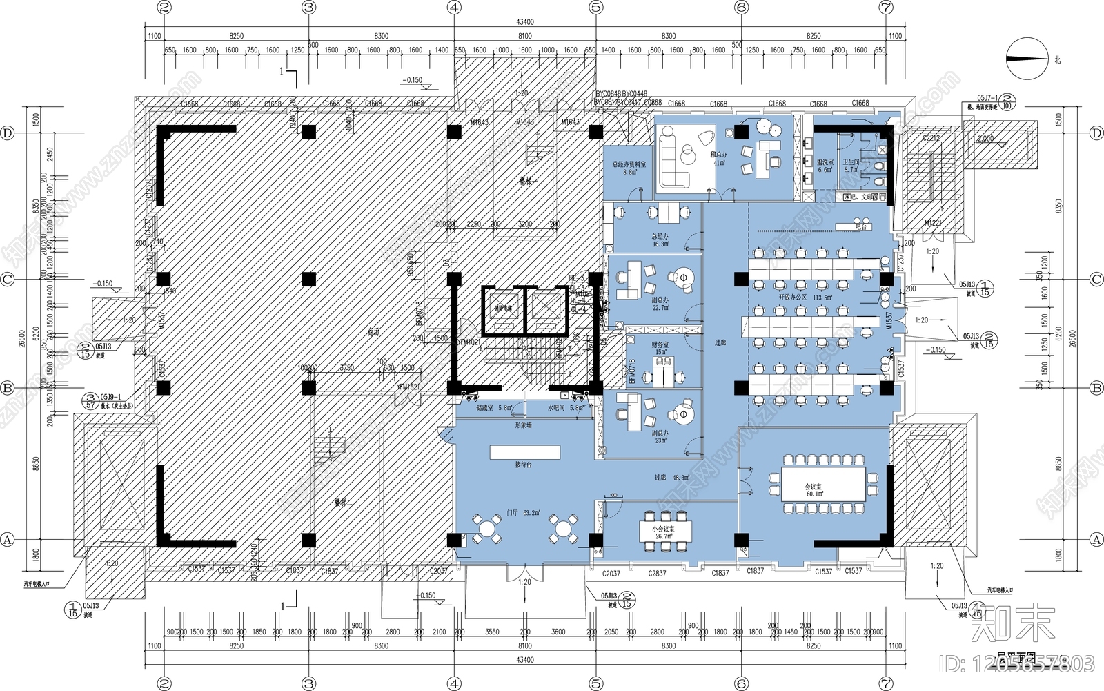 现代简约整体办公空间cad施工图下载【ID:1205657803】