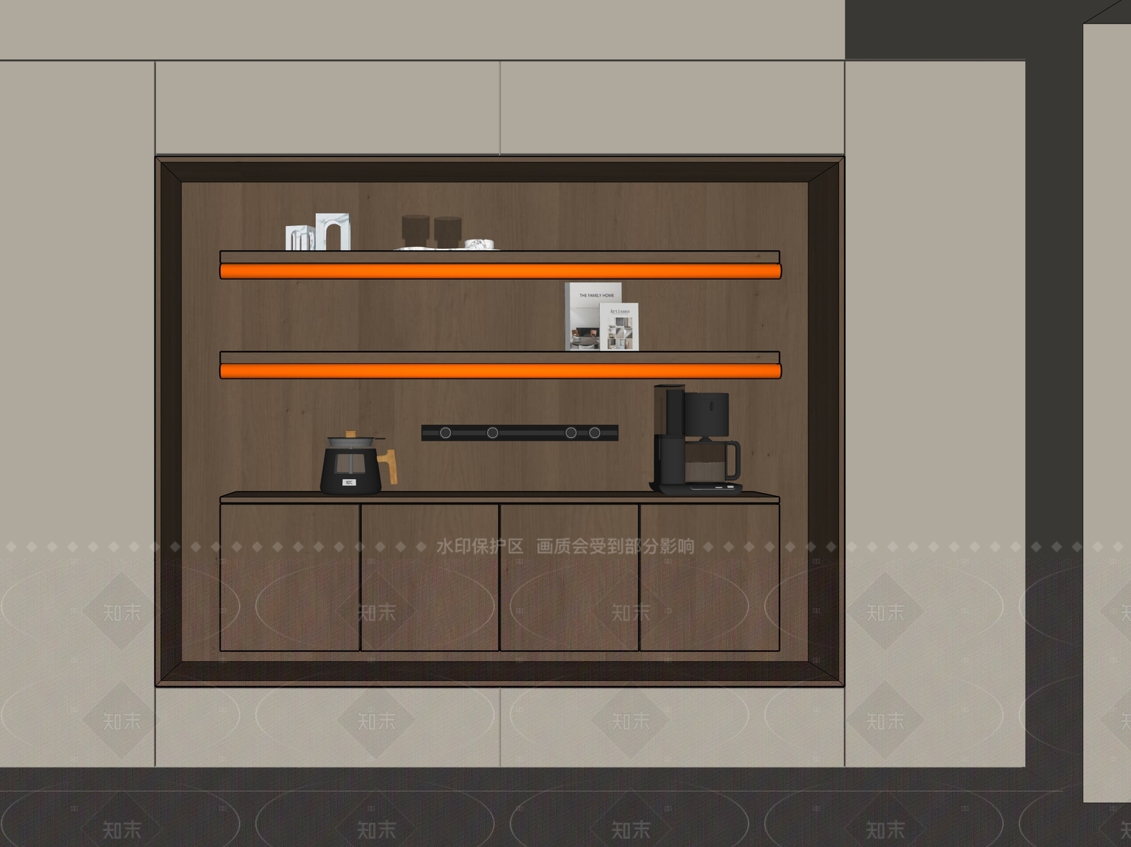 现代中古餐边柜SU模型下载【ID:1205661294】