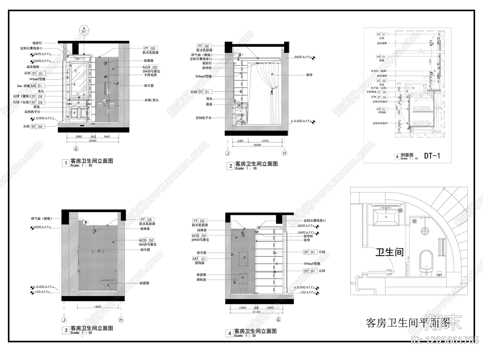 欧式卫生间cad施工图下载【ID:1205661705】