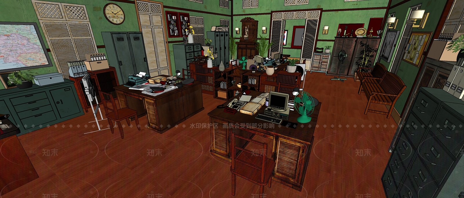 新中式复古其他办公区域SU模型下载【ID:1205662462】