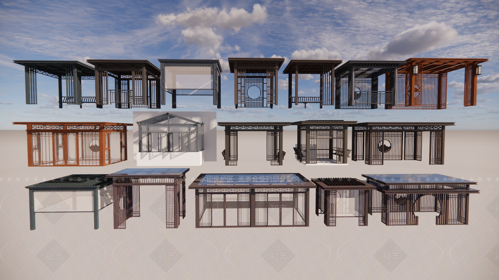 新中式中式亭子SU模型下载【ID:1205663487】