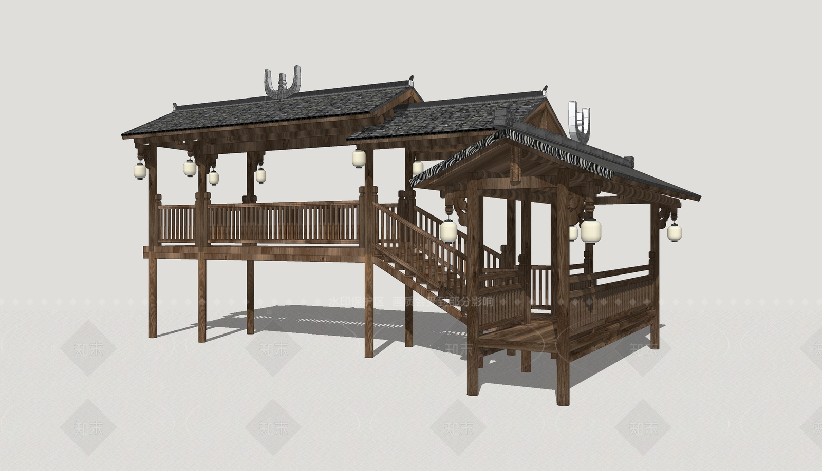 新中式廊架SU模型下载【ID:1205663978】