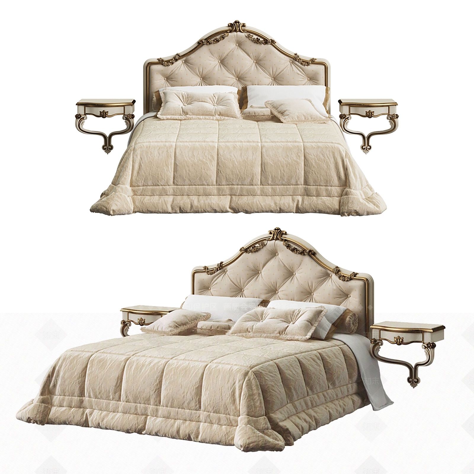 欧式双人床3D模型下载【ID:1205665309】