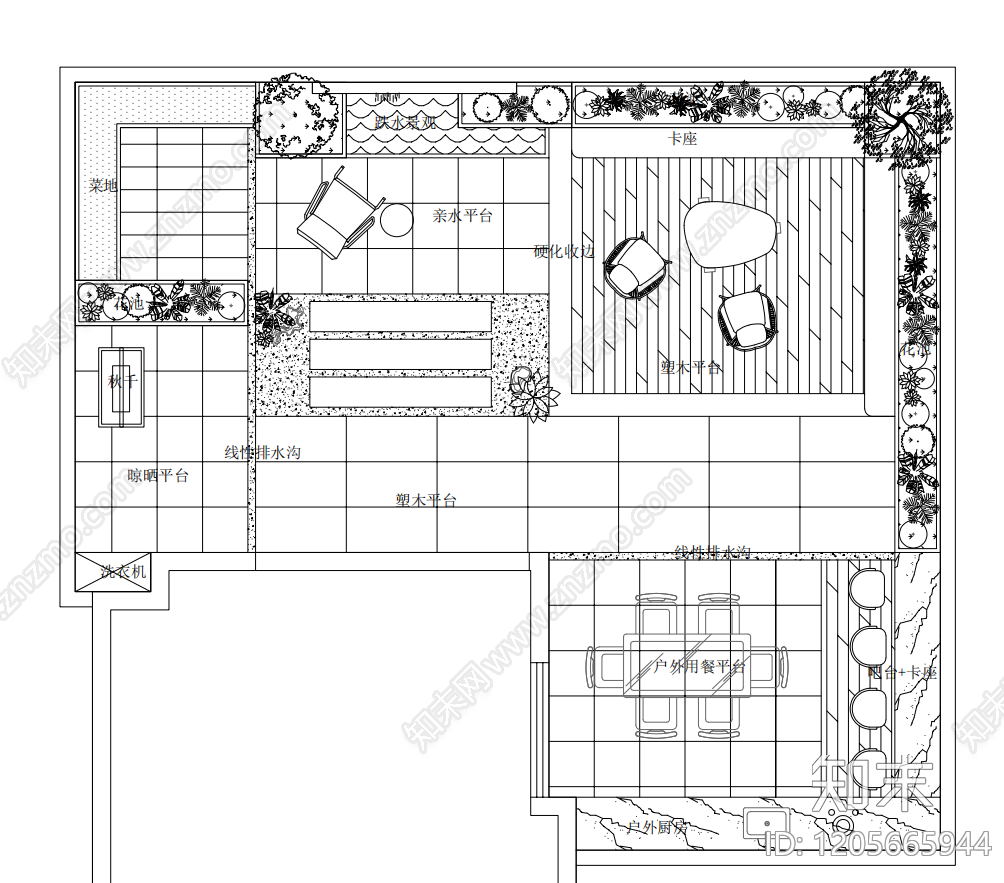 现代简约屋顶花园施工图下载【ID:1205665944】