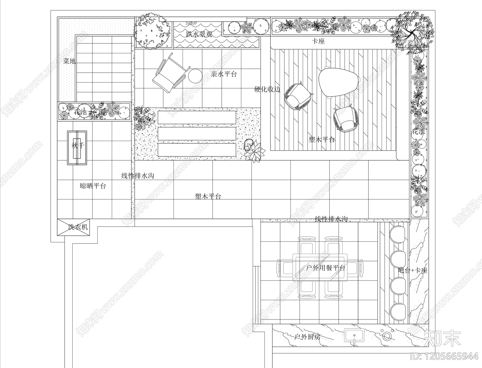 现代简约屋顶花园cad施工图下载【ID:1205665944】