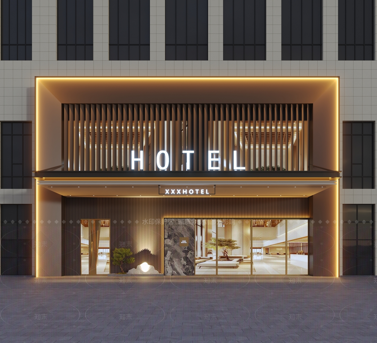 现代酒店外观3D模型下载【ID:1205666042】