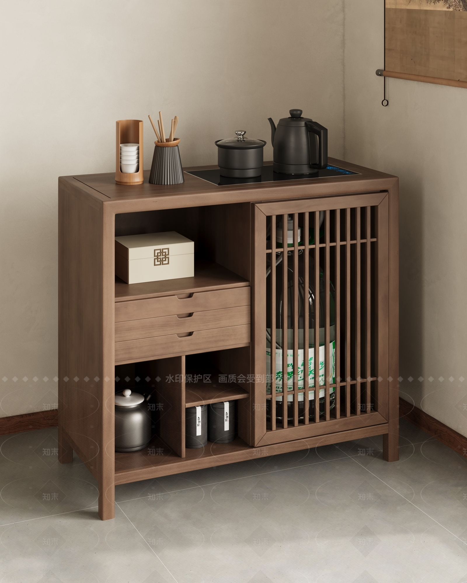新中式中式茶柜3D模型下载【ID:1205666436】