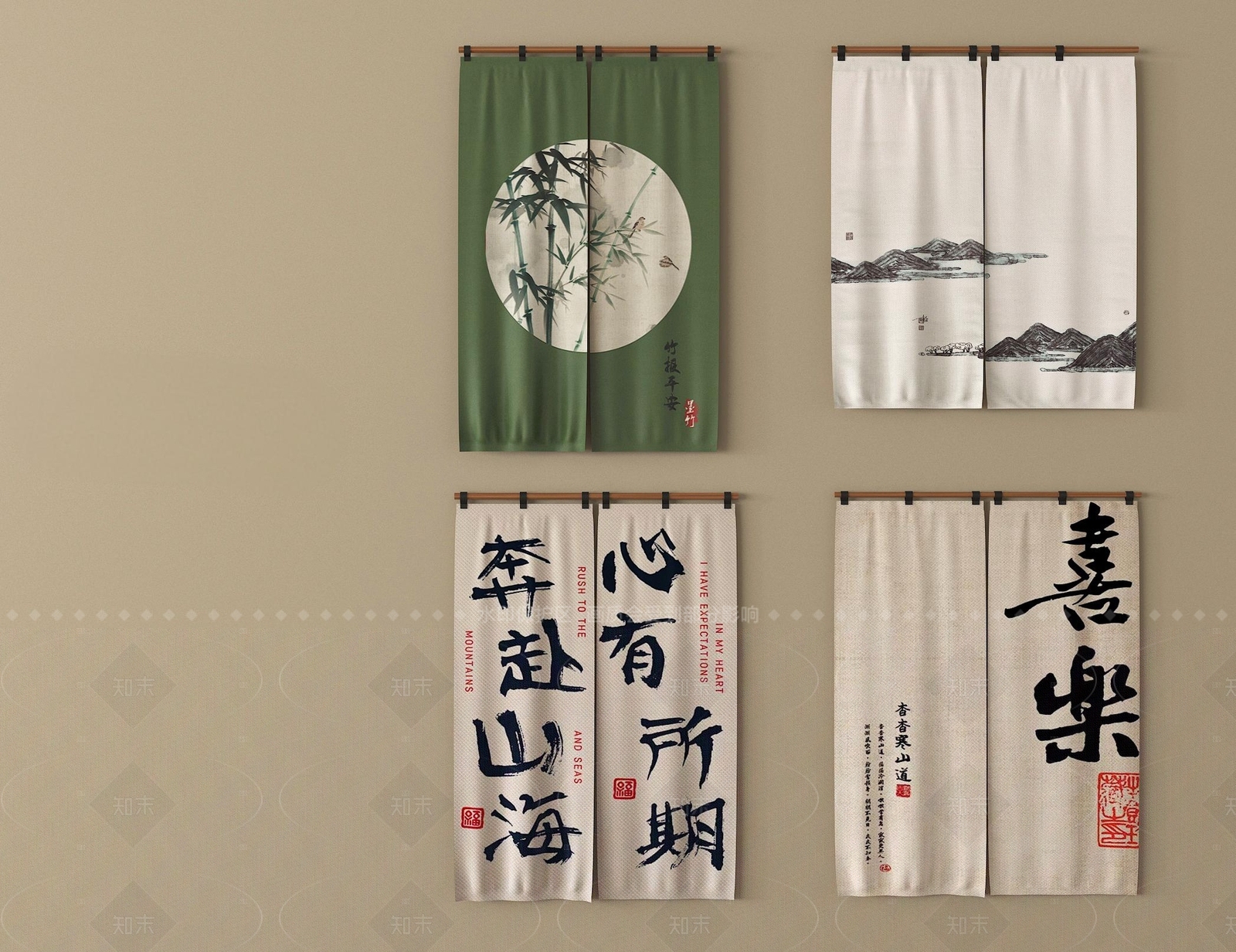 新中式窗帘SU模型下载【ID:1205667174】