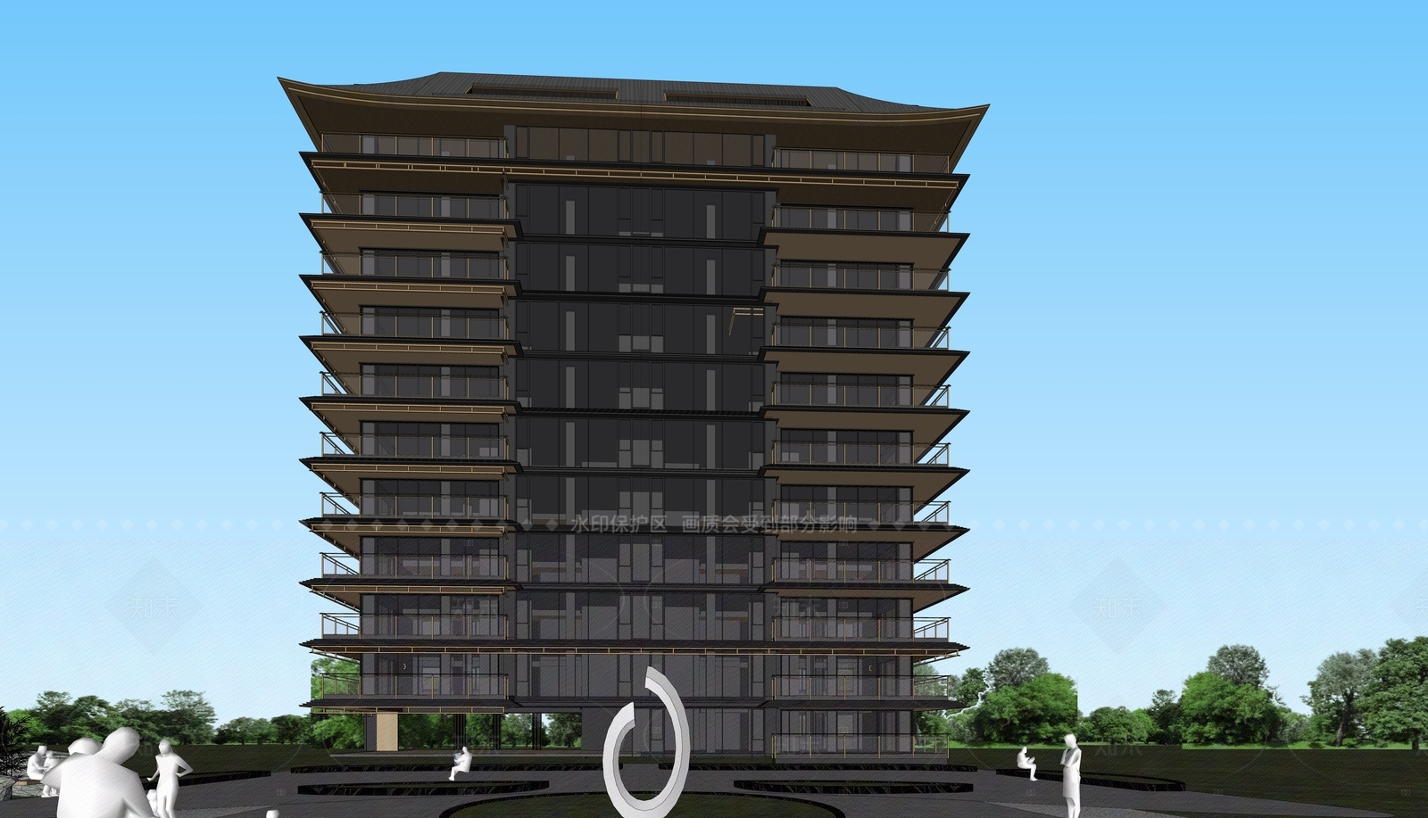现代高层住宅SU模型下载【ID:1205668958】