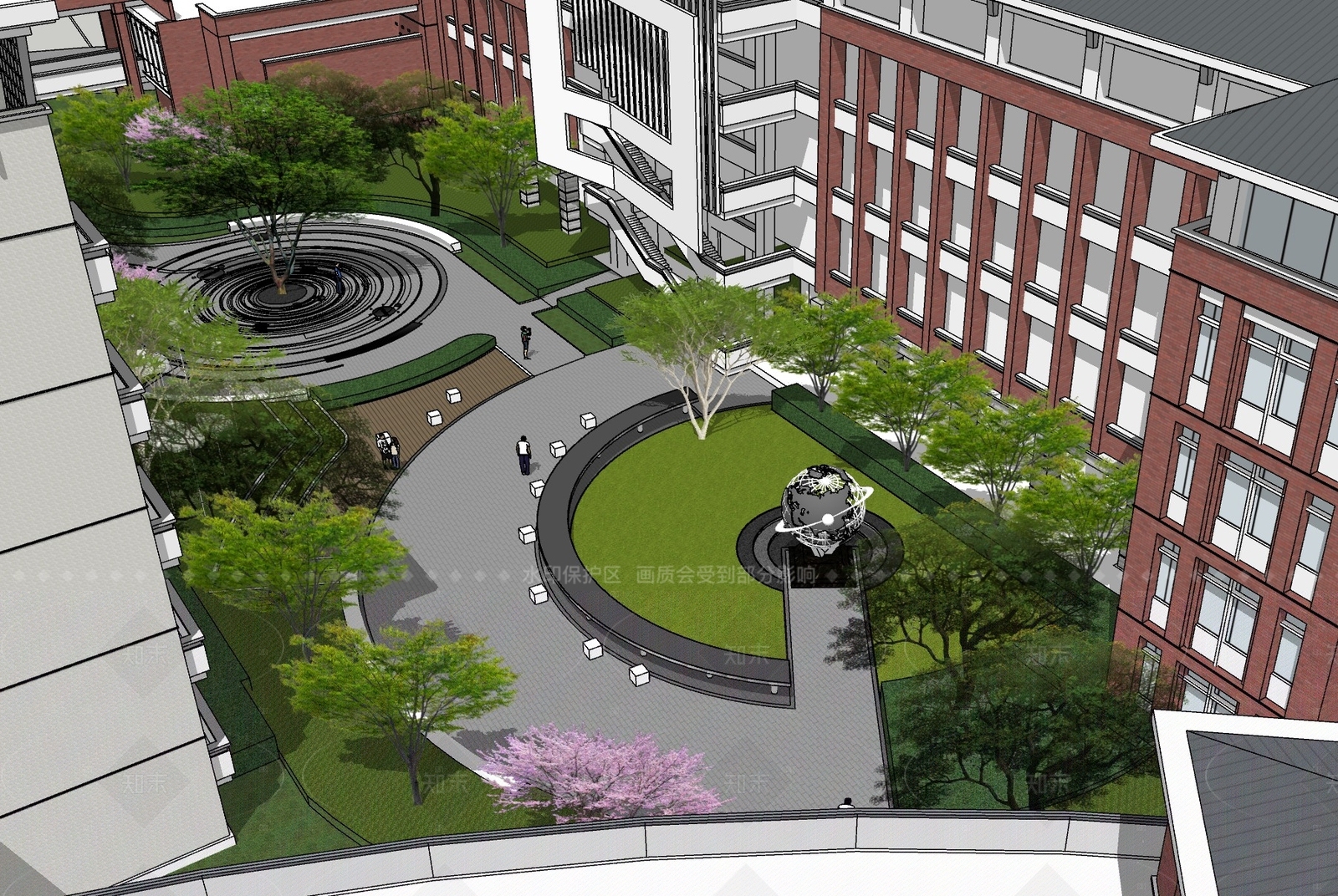 现代教育校园景观SU模型下载【ID:1205669584】