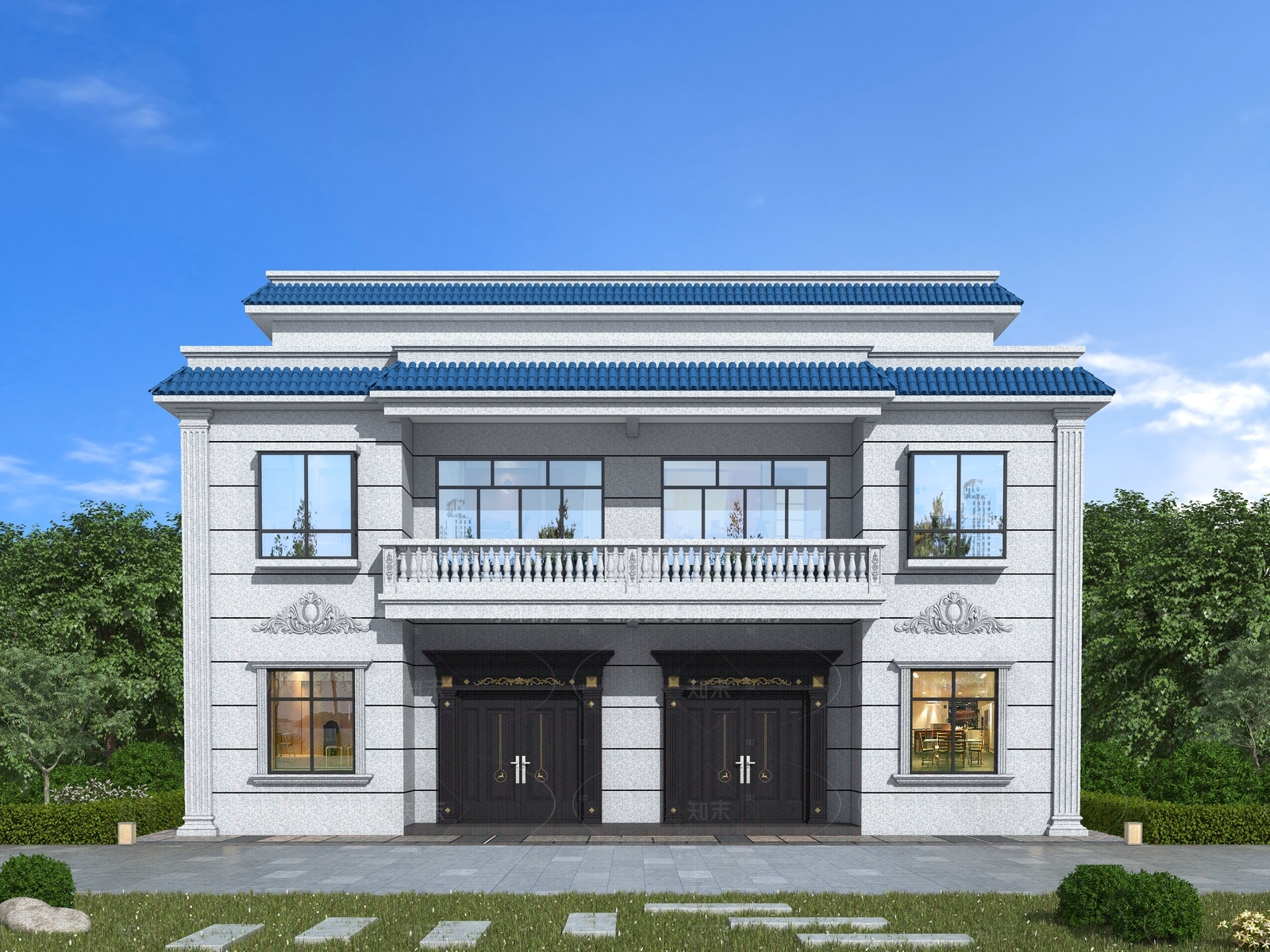 欧式简约独栋别墅3D模型下载【ID:1205677531】