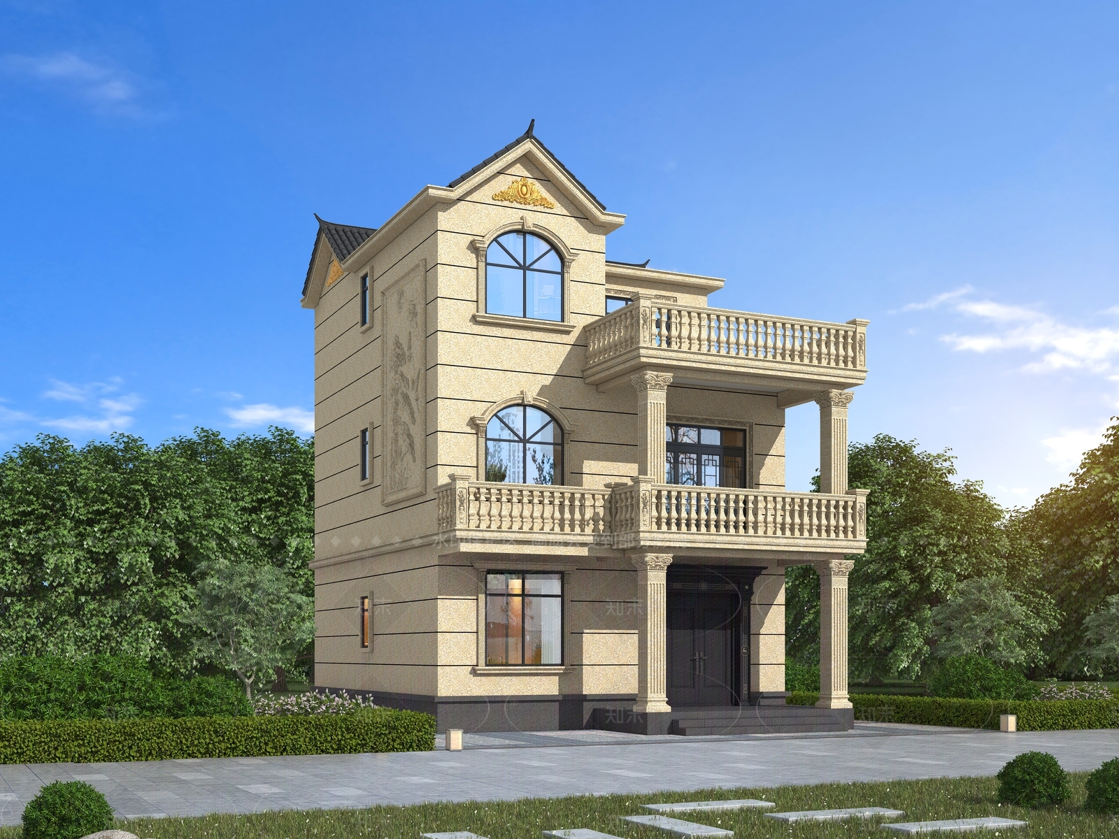 欧式独栋别墅3D模型下载【ID:1205682535】
