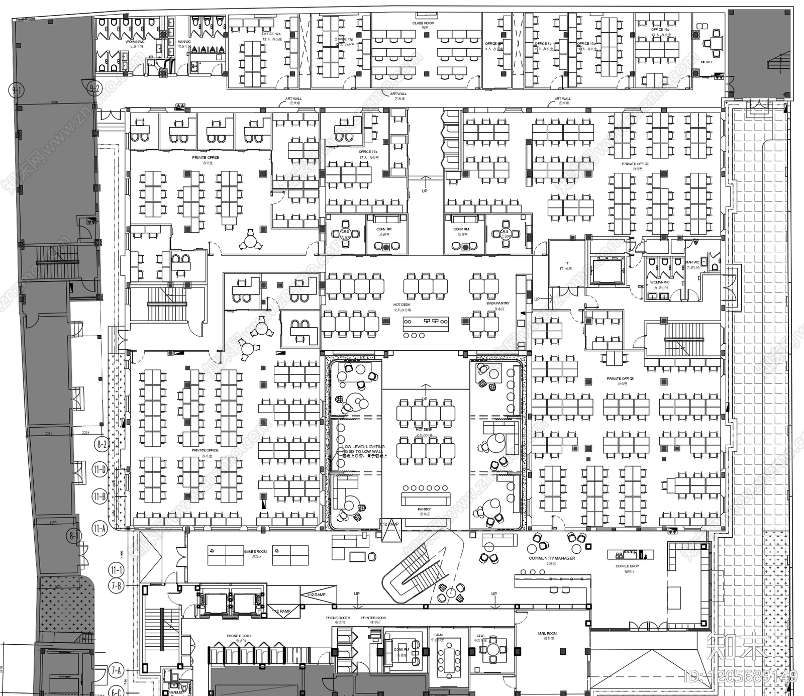 现代整体办公空间cad施工图下载【ID:1205689149】