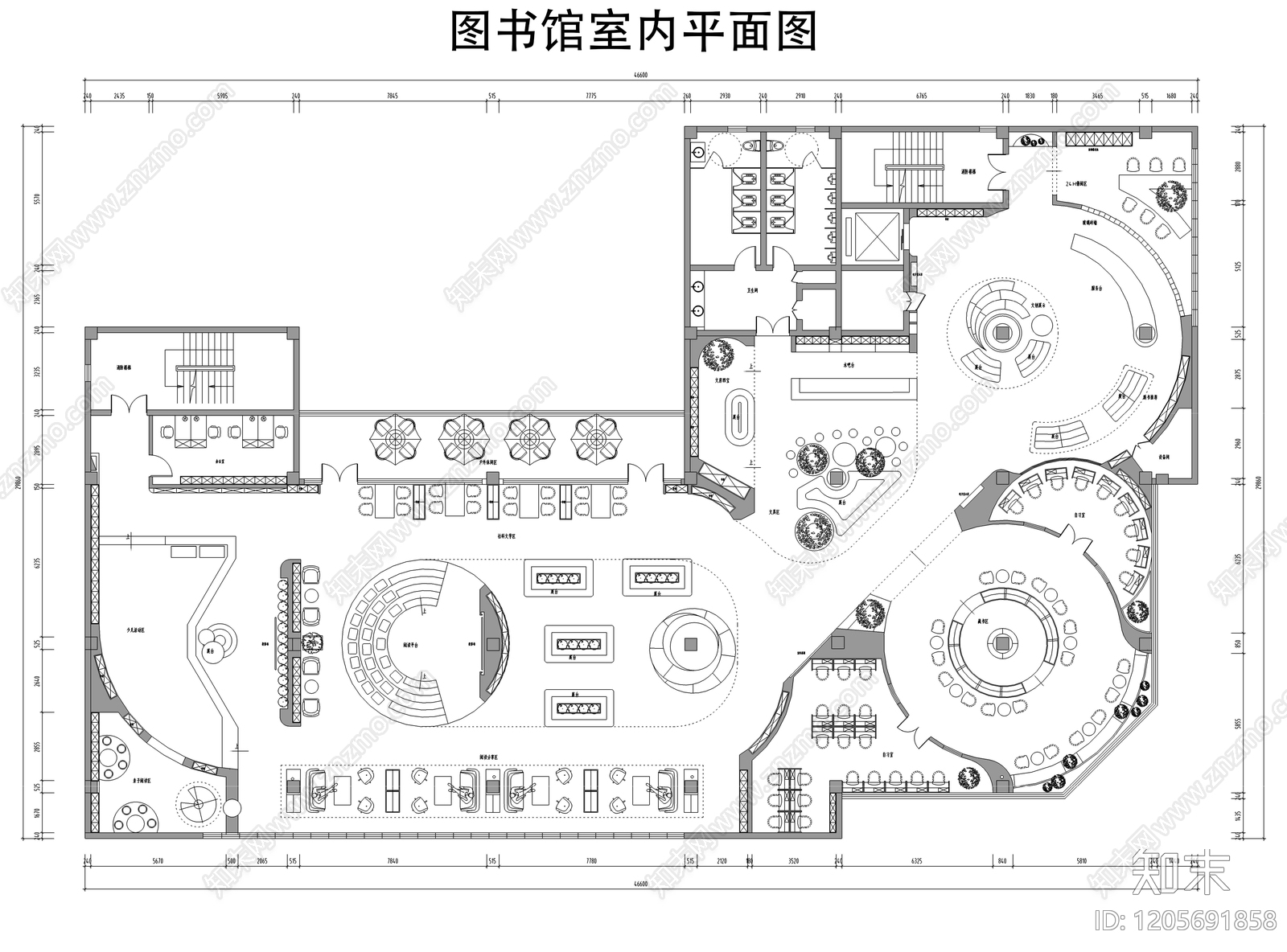 现代图书馆cad施工图下载【ID:1205691858】