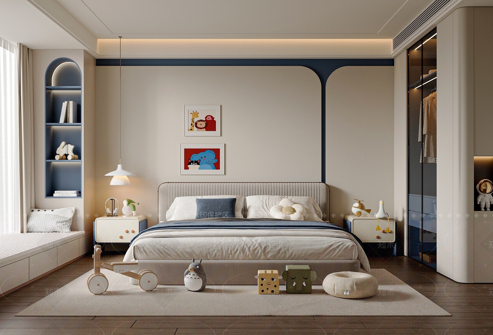现代奶油男孩房3D模型下载【ID:1205694464】