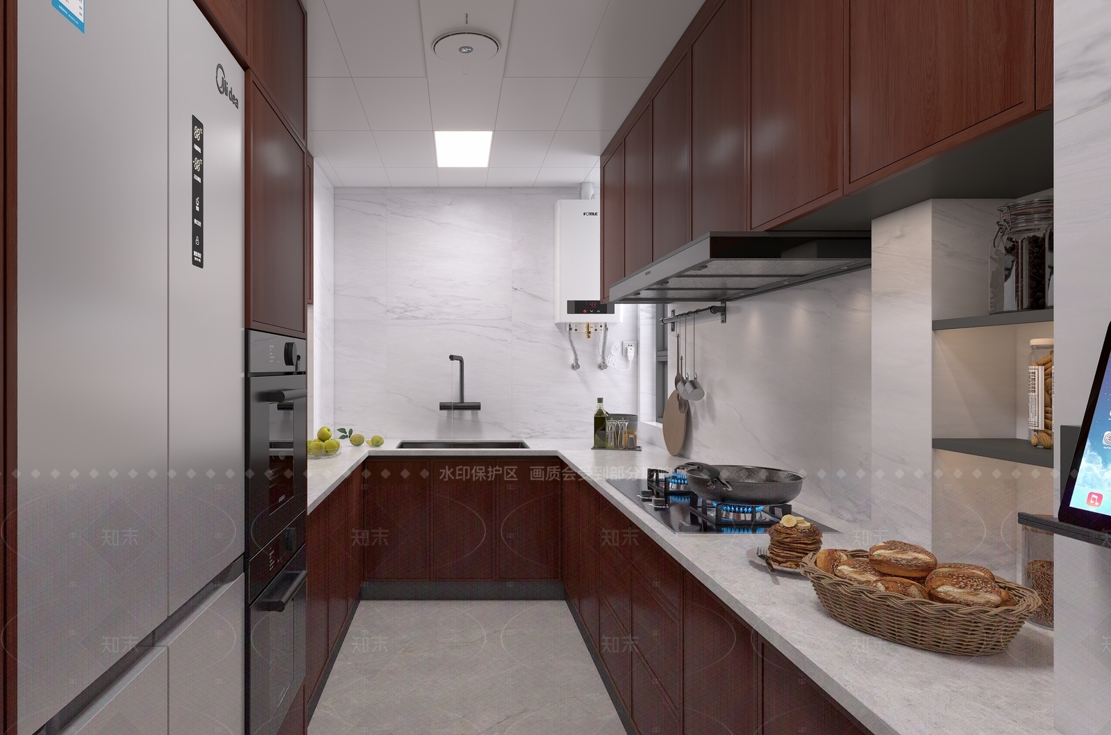 新中式中式封闭式厨房3D模型下载【ID:1205697026】