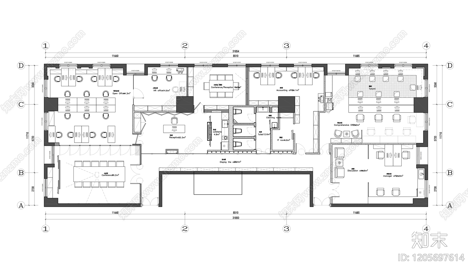现代整体办公空间cad施工图下载【ID:1205697614】