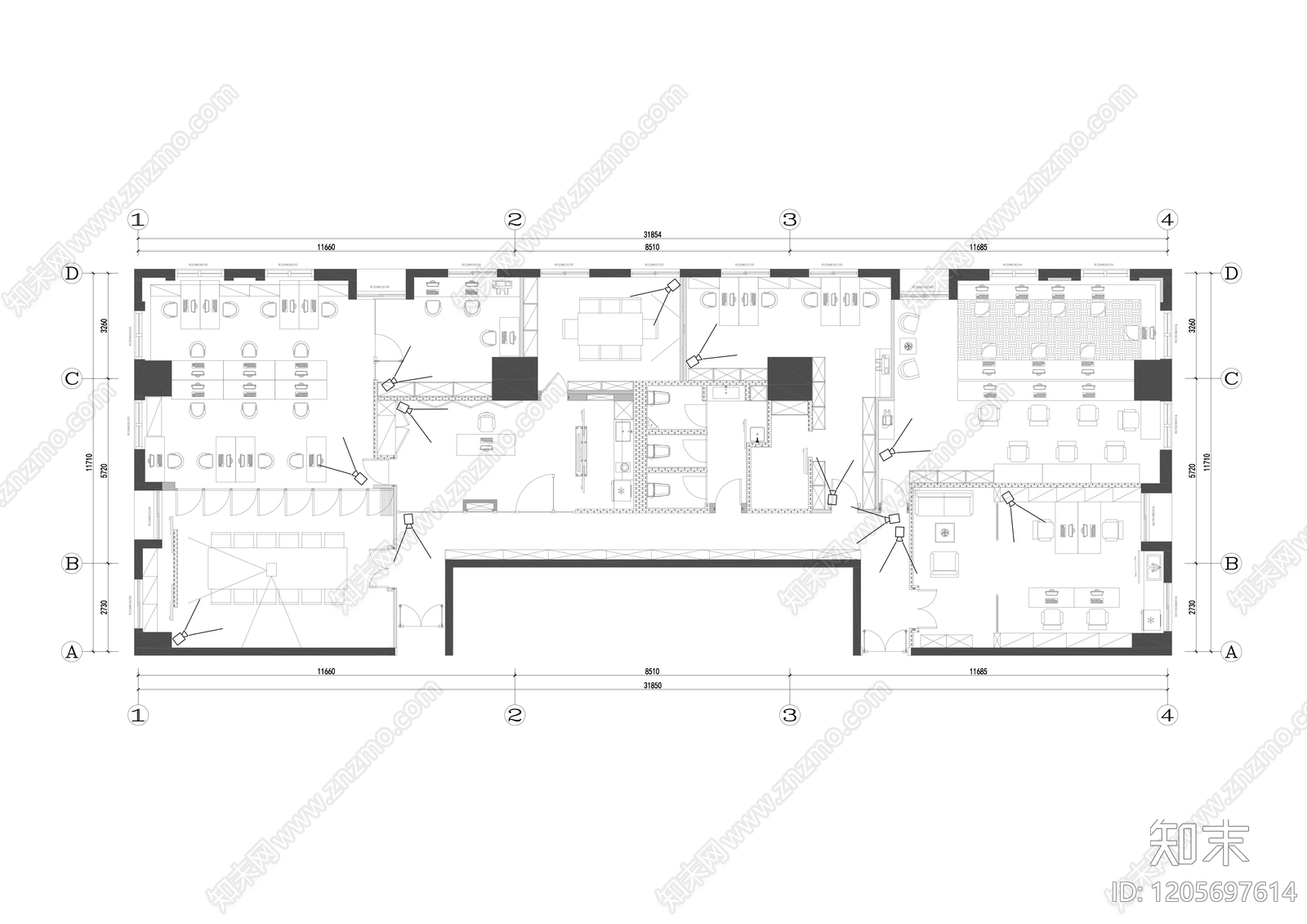 现代整体办公空间cad施工图下载【ID:1205697614】