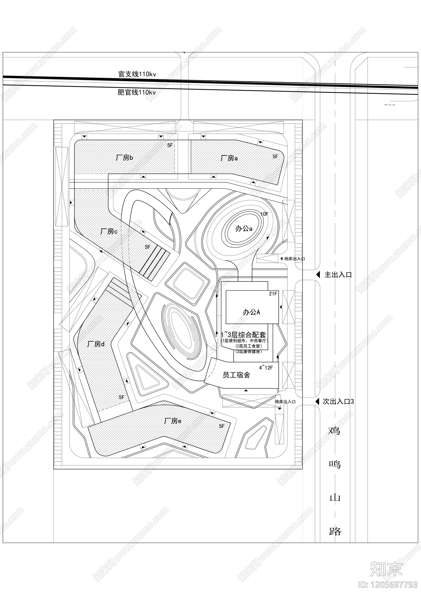 现代产业园建筑cad施工图下载【ID:1205697793】