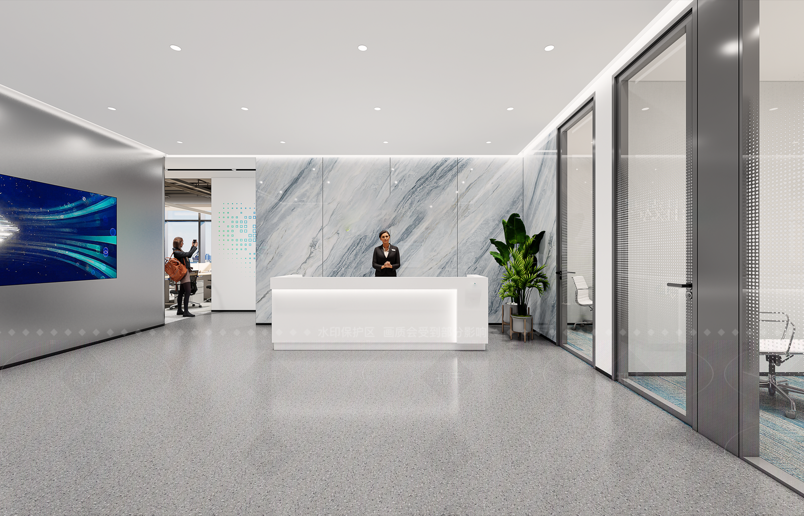 现代极简办公大堂SU模型下载【ID:1205699141】