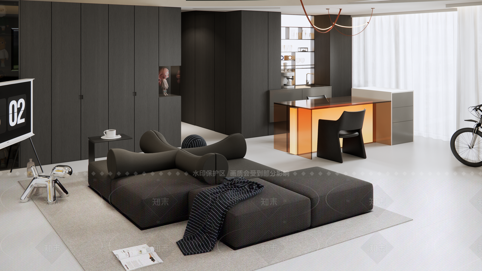 现代简约开放式客厅SU模型下载【ID:1205699100】