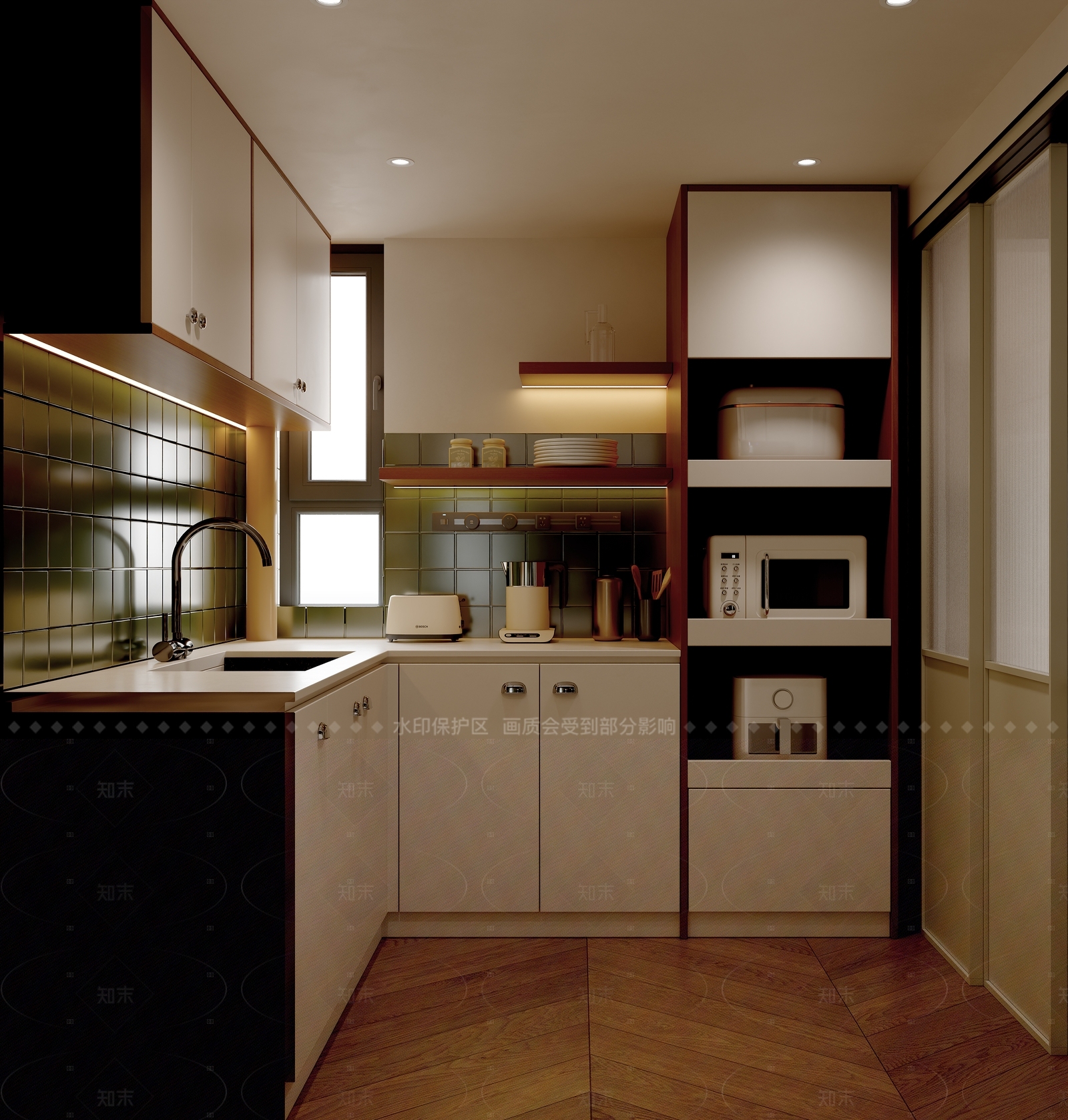 现代中古封闭式厨房3D模型下载【ID:1205710642】