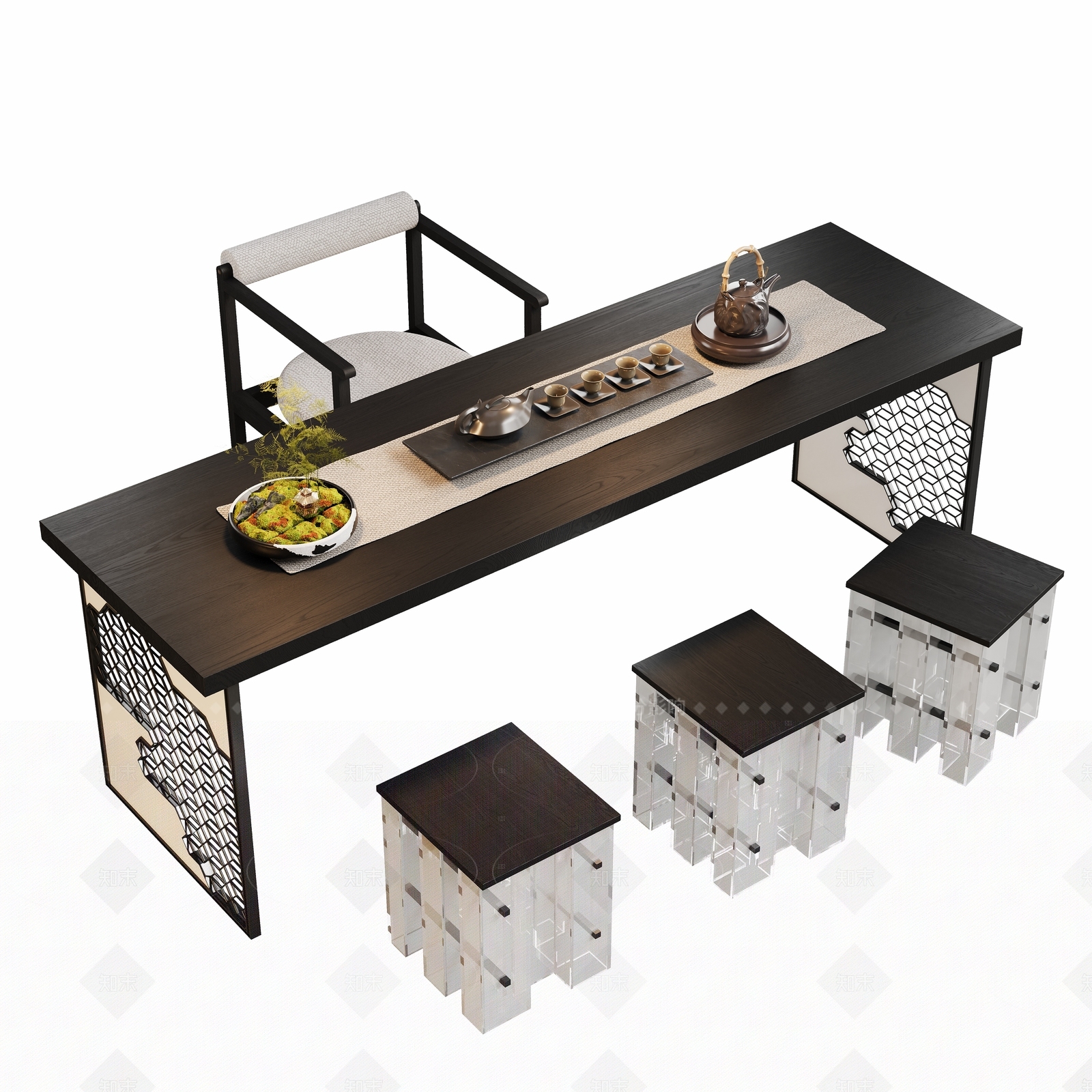 现代新中式茶桌椅SU模型下载【ID:1205710512】
