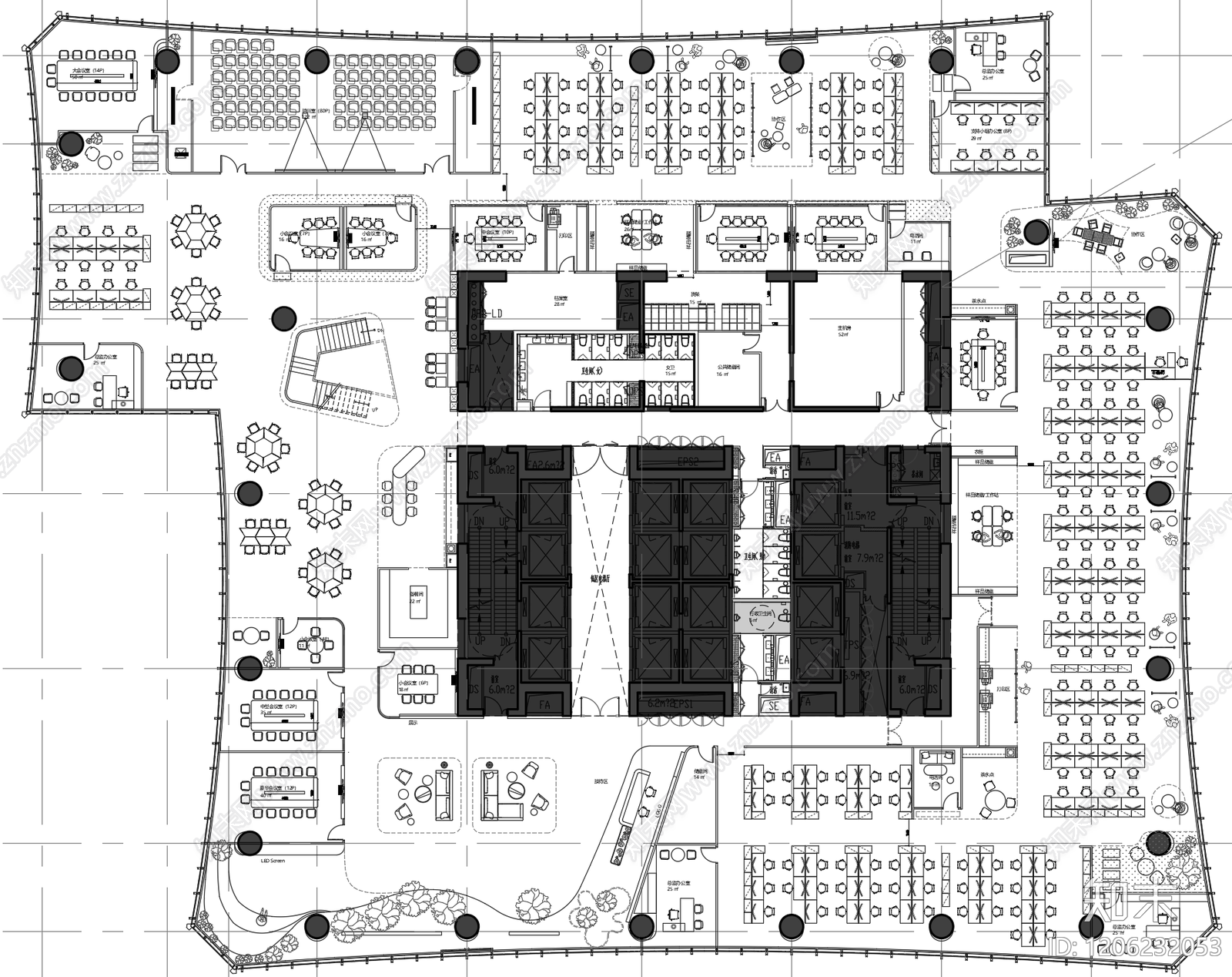 现代工业整体办公空间cad施工图下载【ID:1206232053】