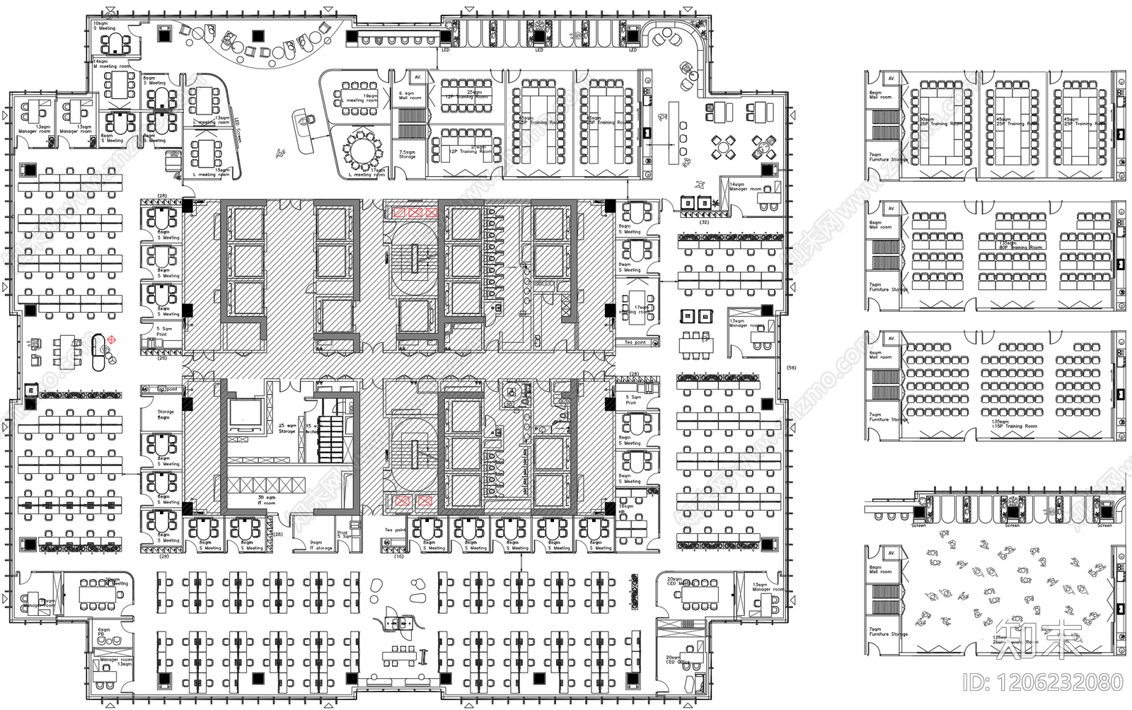 现代工业整体办公空间cad施工图下载【ID:1206232080】