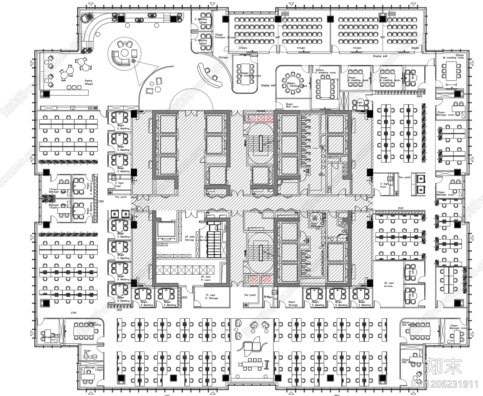 现代整体办公空间cad施工图下载【ID:1206231911】