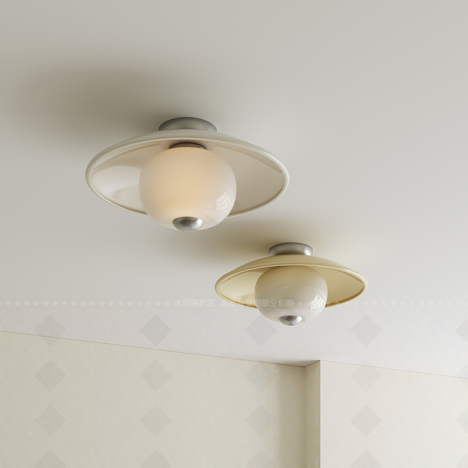 中古奶油吸顶灯SU模型下载【ID:1205717933】