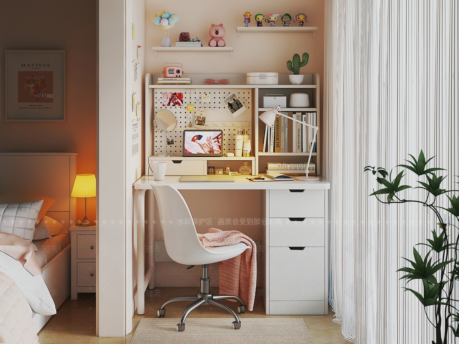 奶油北欧书桌3D模型下载【ID:1205719142】