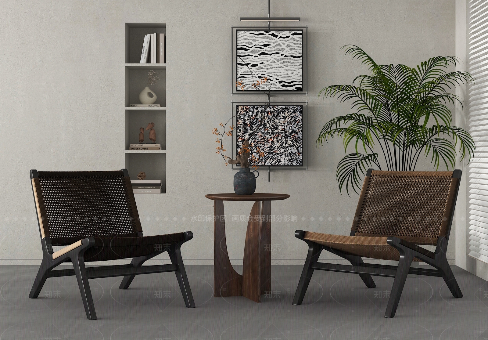 侘寂休闲桌椅3D模型下载【ID:1205720487】