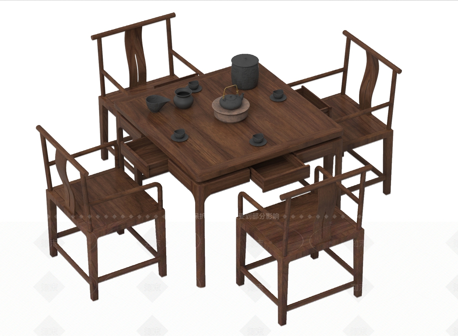 新中式茶桌椅SU模型下载【ID:1205721289】