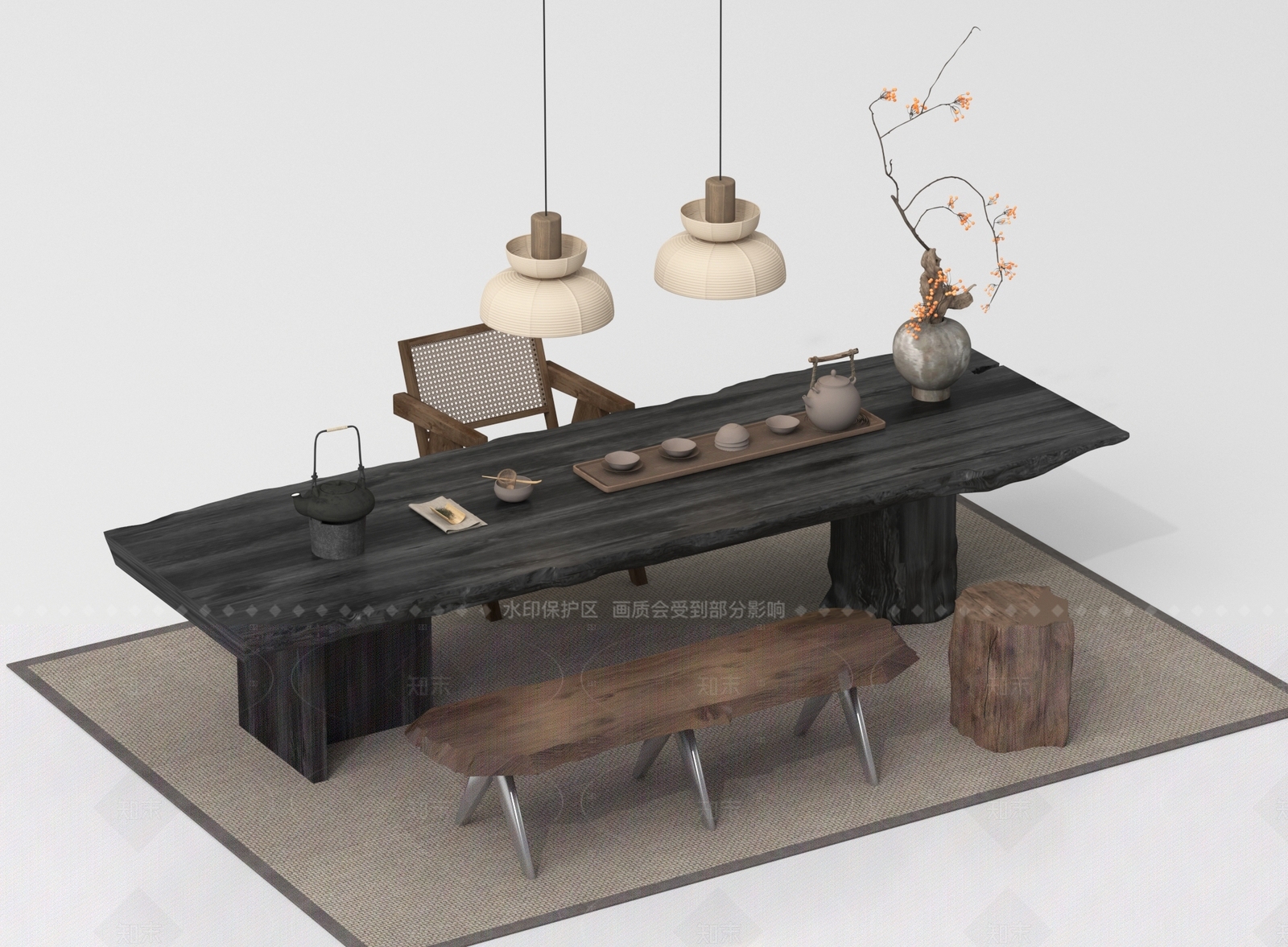 新中式茶桌椅3D模型下载【ID:1205722599】