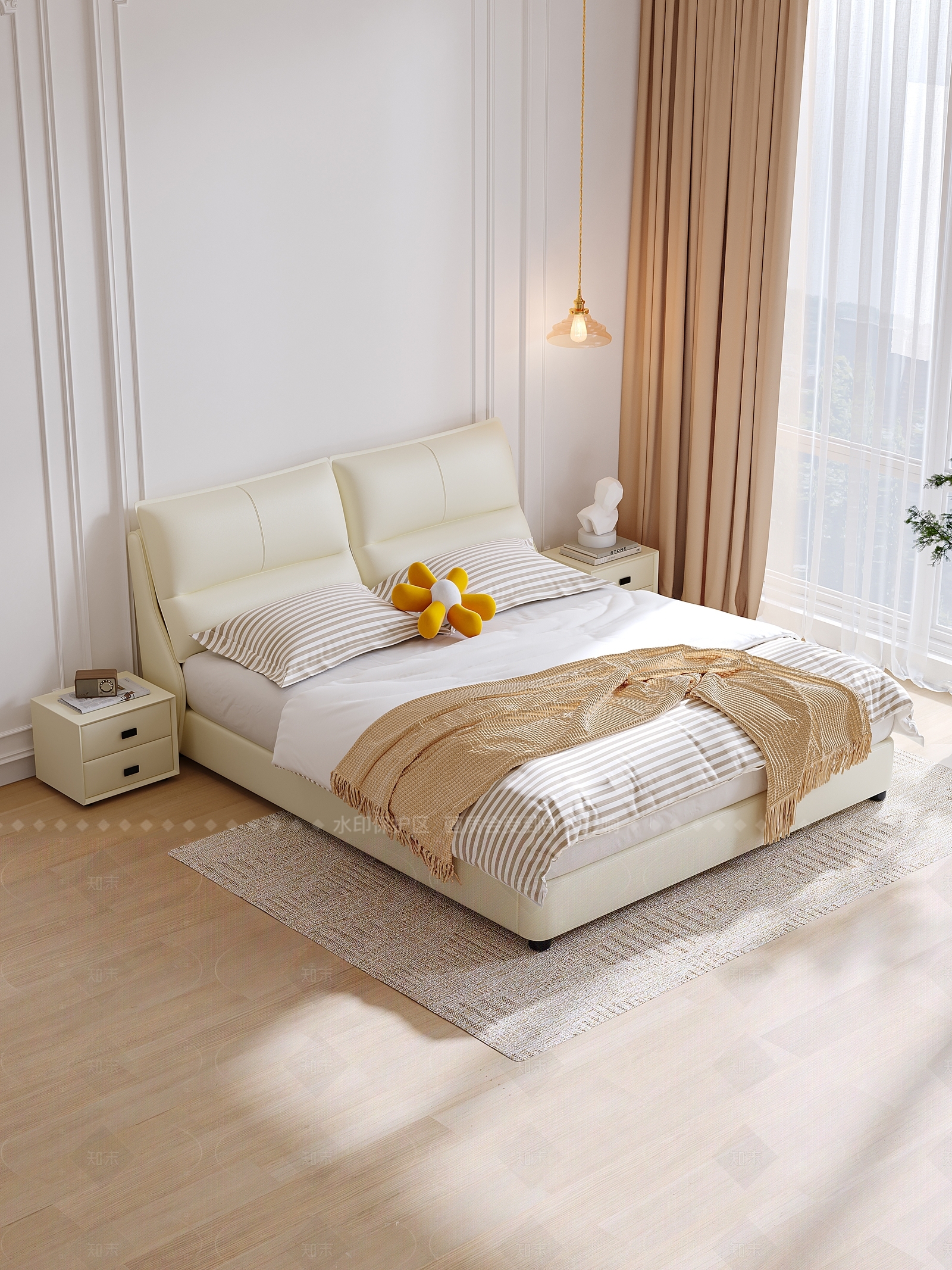 现代双人床3D模型下载【ID:1205727339】