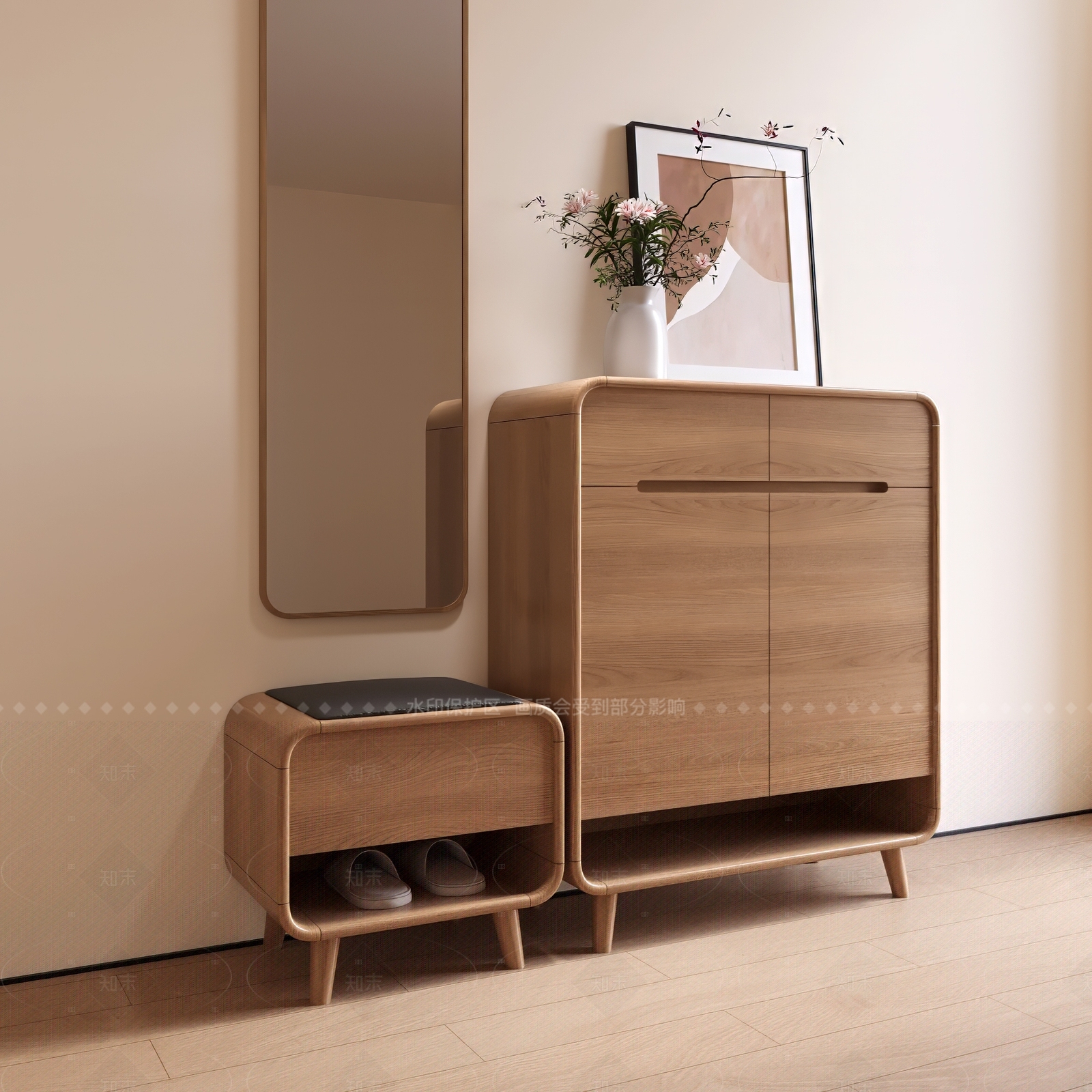 北欧原木鞋柜3D模型下载【ID:1205728702】