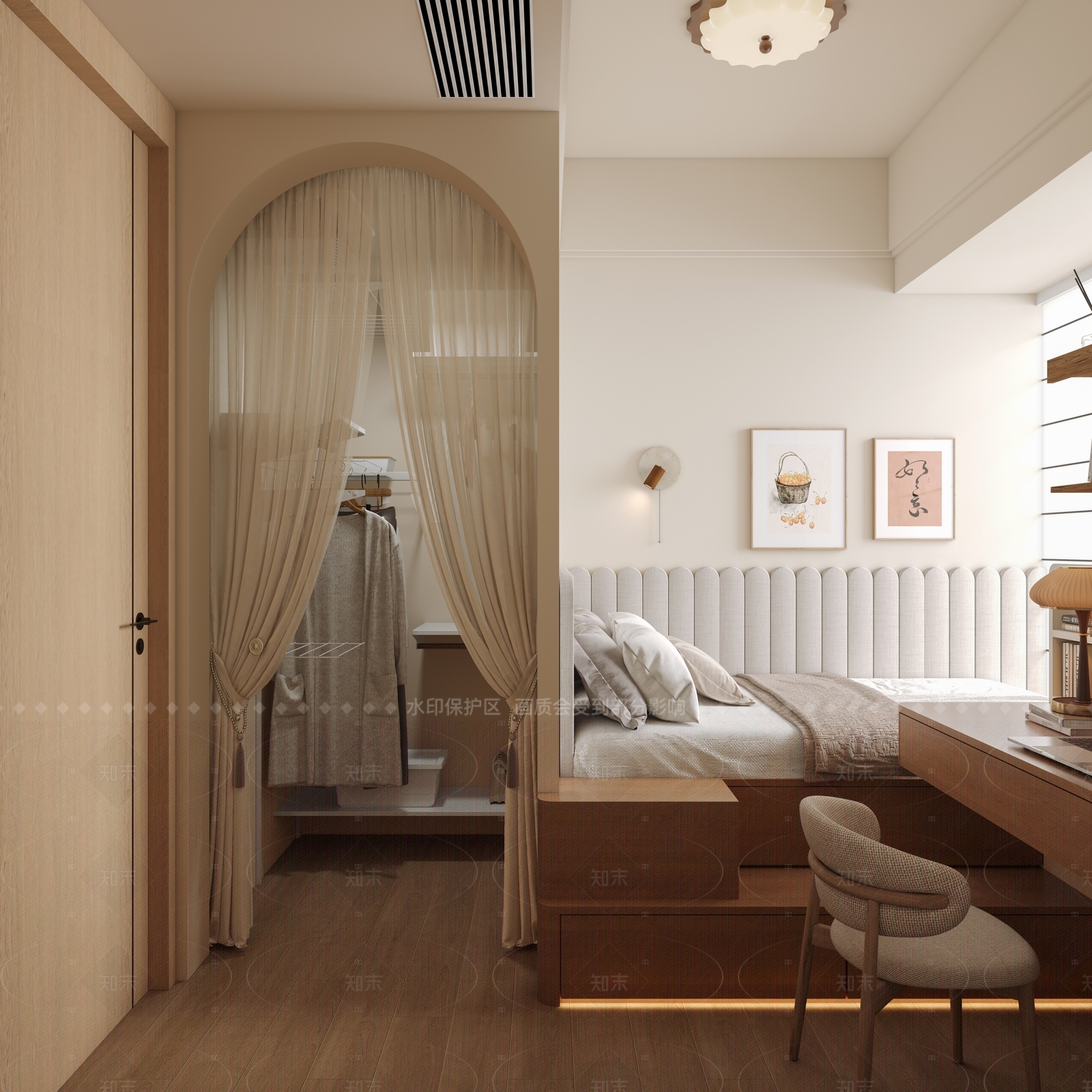 奶油简约家居卧室3D模型下载【ID:1205733678】