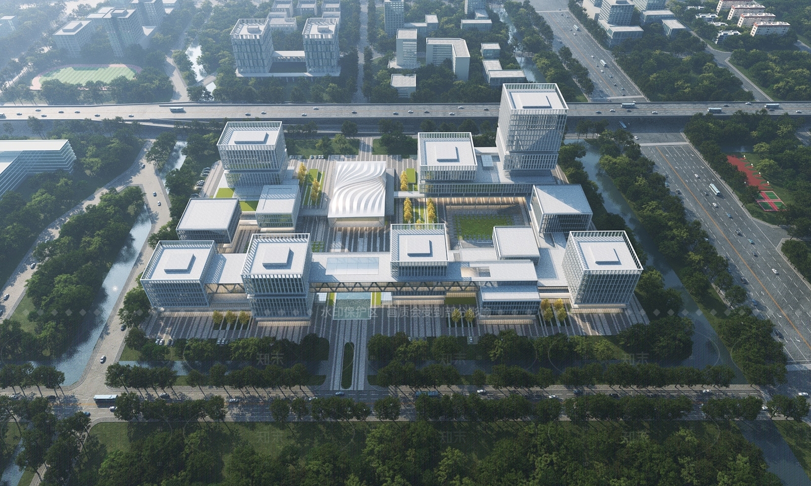 现代产业园办公楼3D模型渲染效果图
