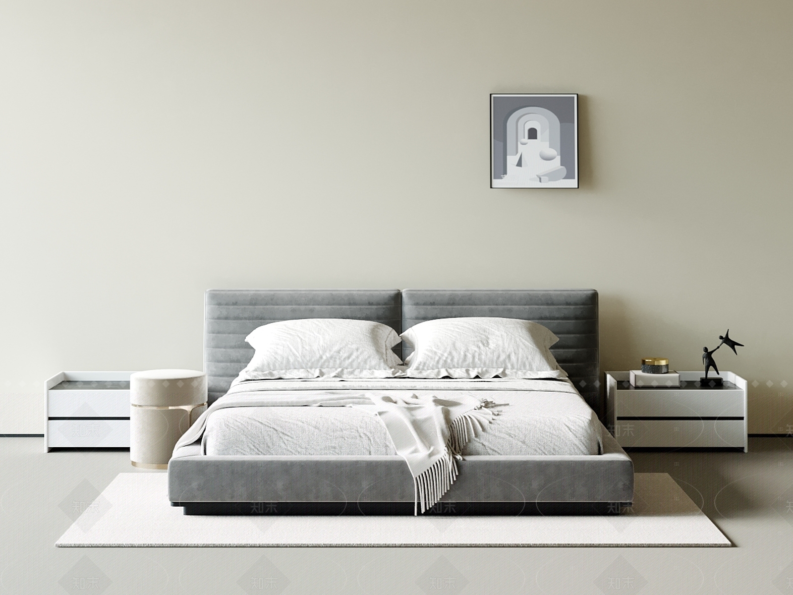 现代简约双人床3D模型下载【ID:1205739195】