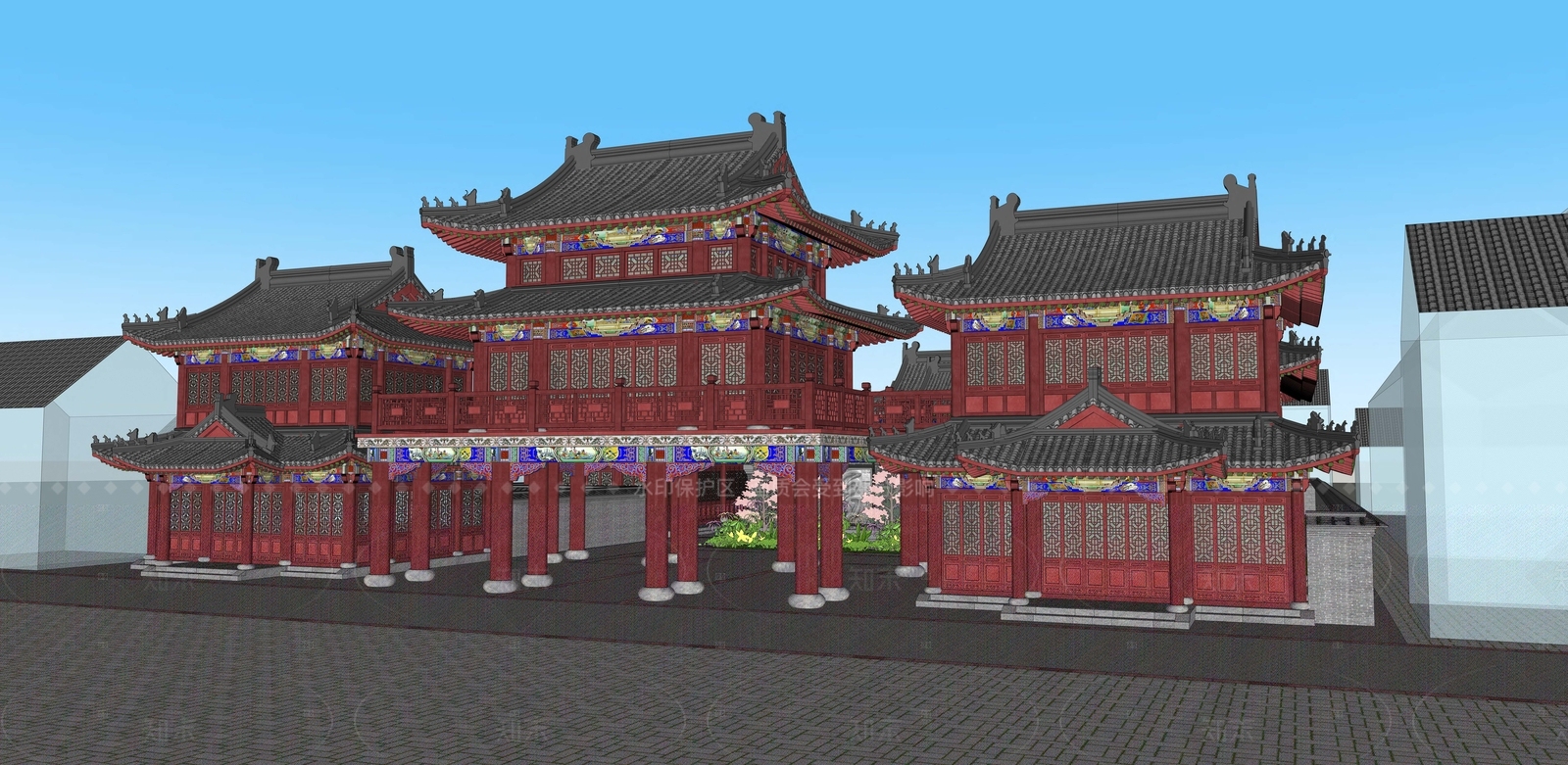 中式古建筑SU模型下载【ID:1205747661】