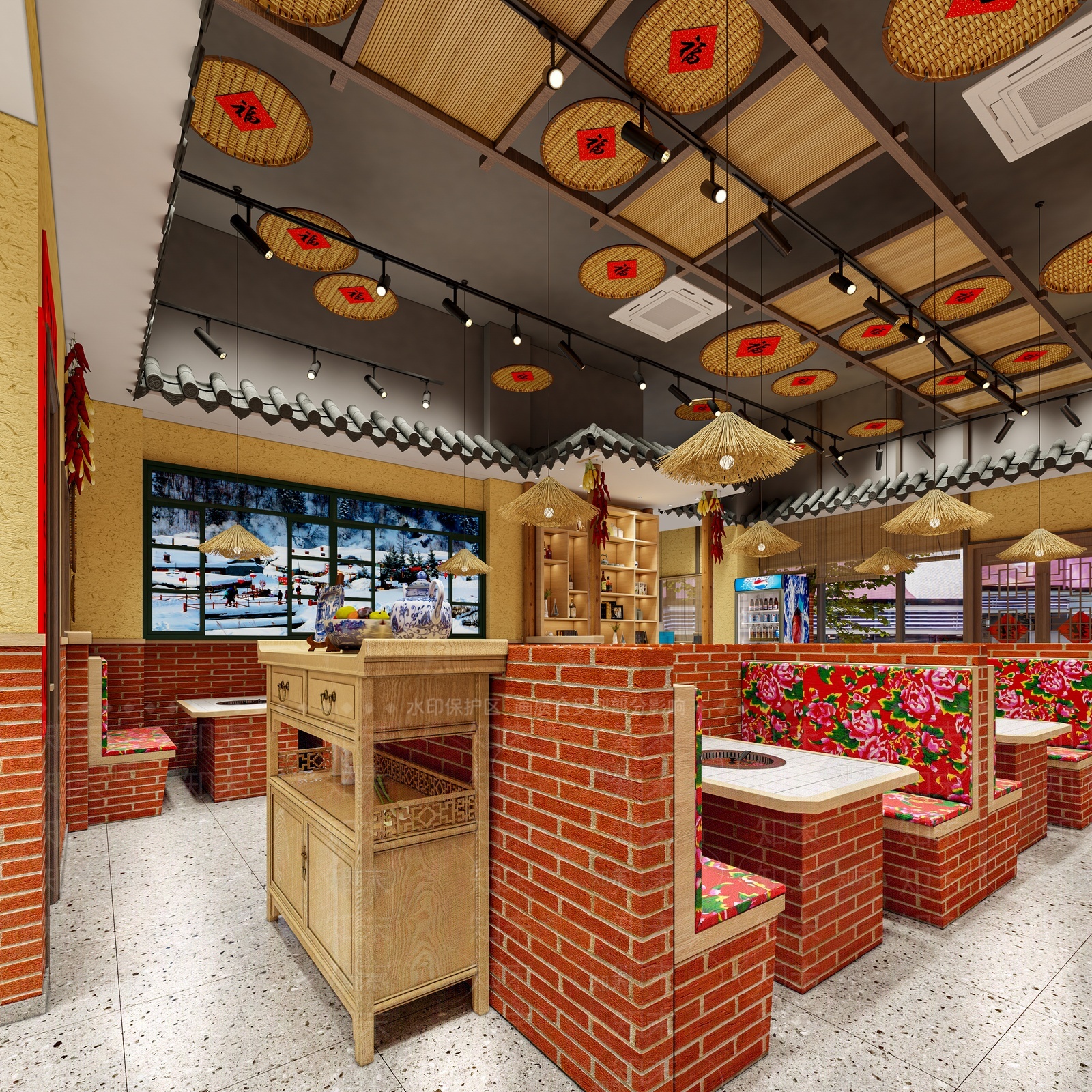 中式老东北铁锅炖火锅店3D模型下载【ID:1205754233】