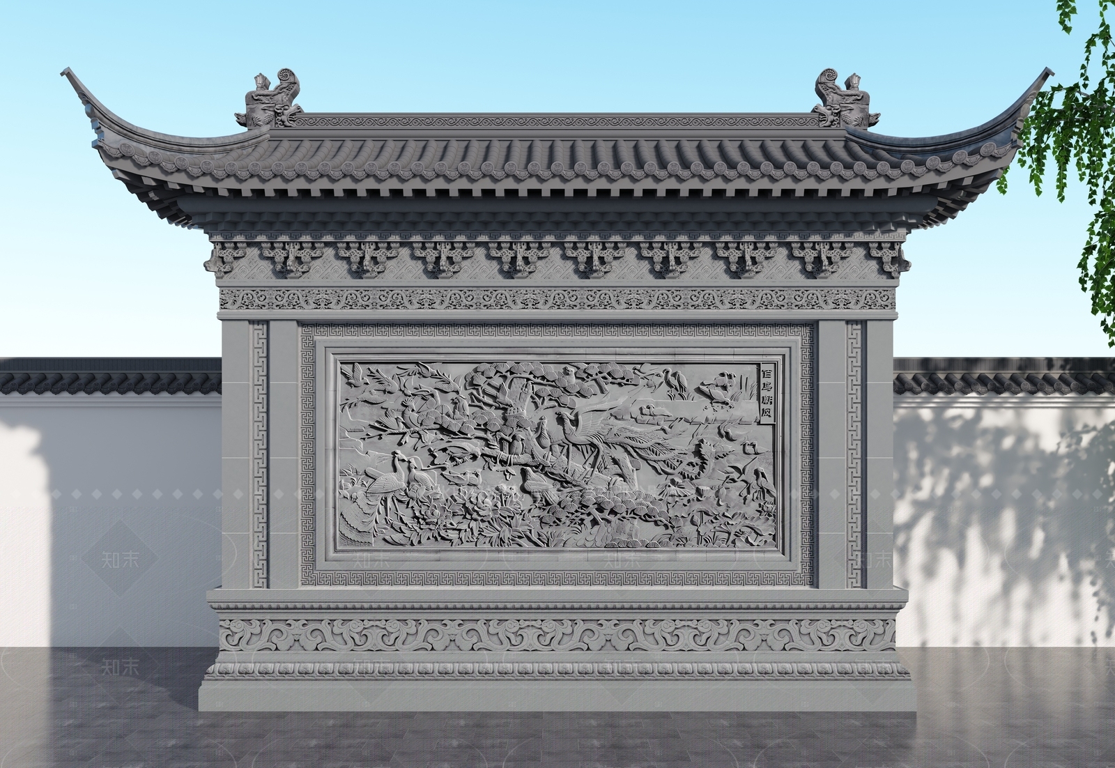 中式新中式景墙3D模型下载【ID:1205754372】