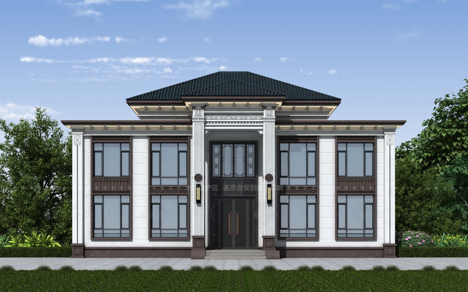 新中式别墅外观3D模型下载【ID:1205756008】