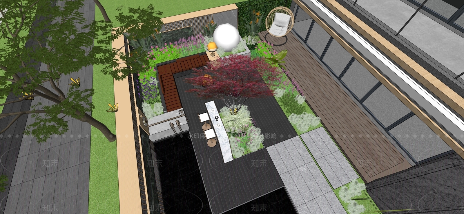 现代别墅庭院SU模型下载【ID:1205758480】