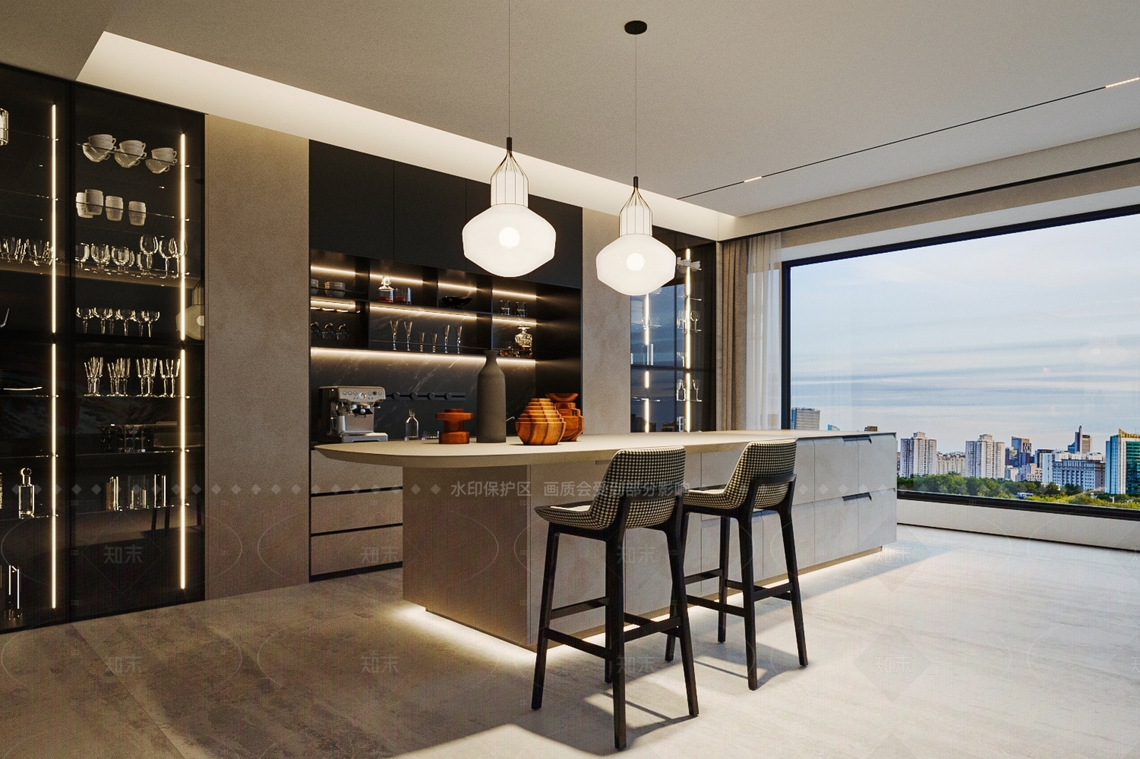 意式轻奢开放式厨房3D模型下载【ID:1205760224】