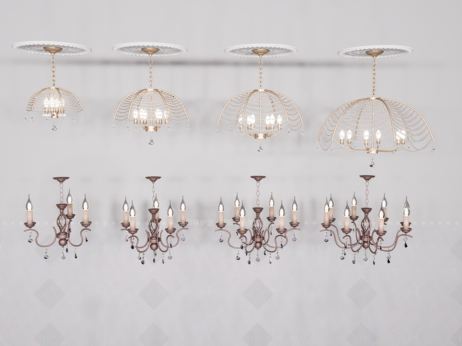 欧式复古水晶吊灯SU模型下载【ID:1205760564】