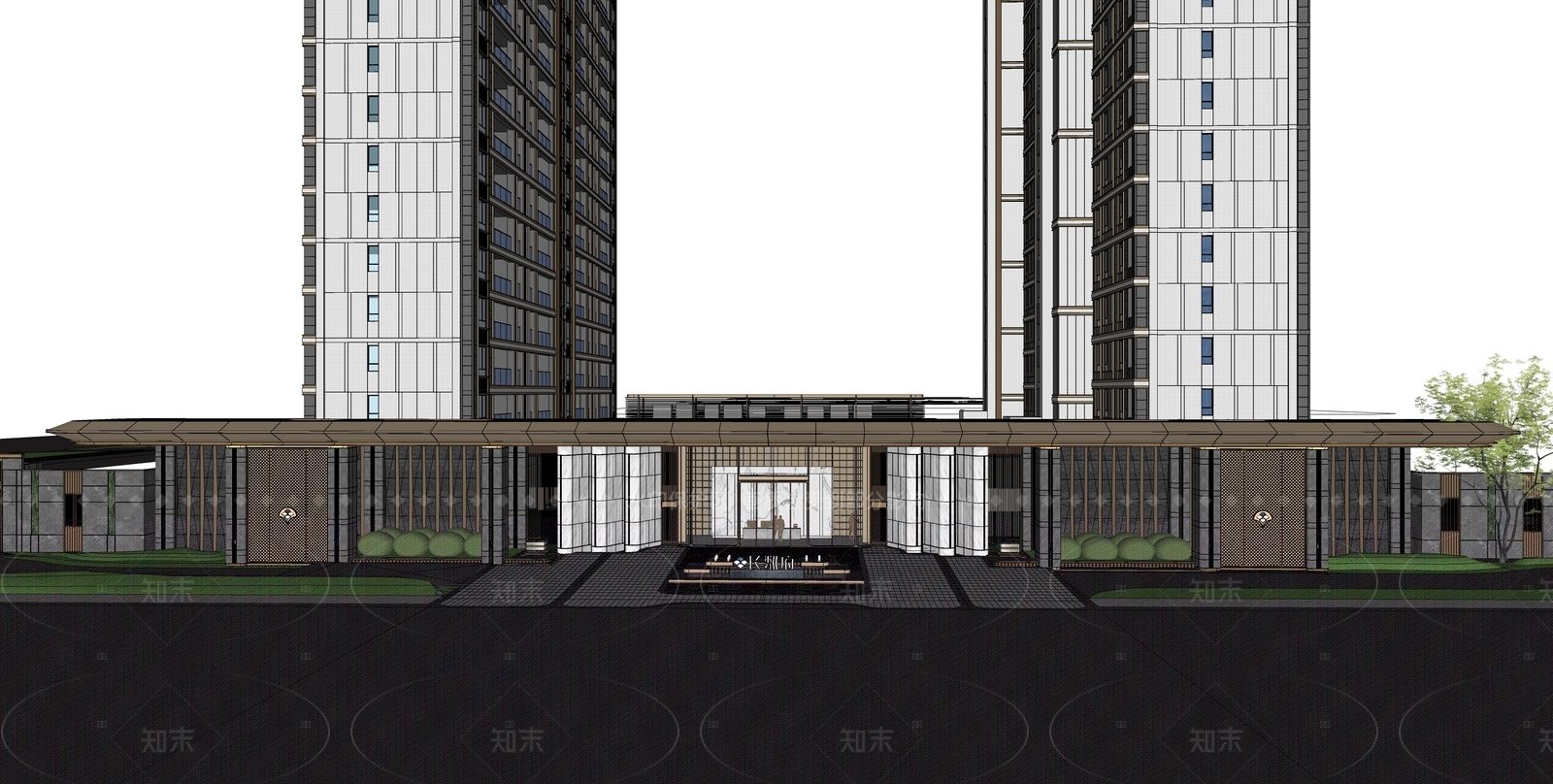 现代轻奢入口大门SU模型下载【ID:1205763504】